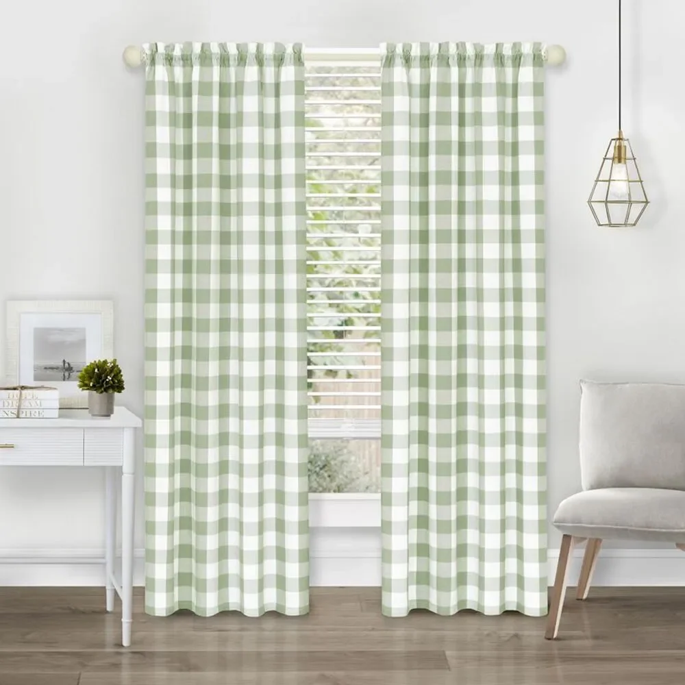 Achim Home Furnishing Hunter Apple Green Plaid Modern Window Curtain Panels :